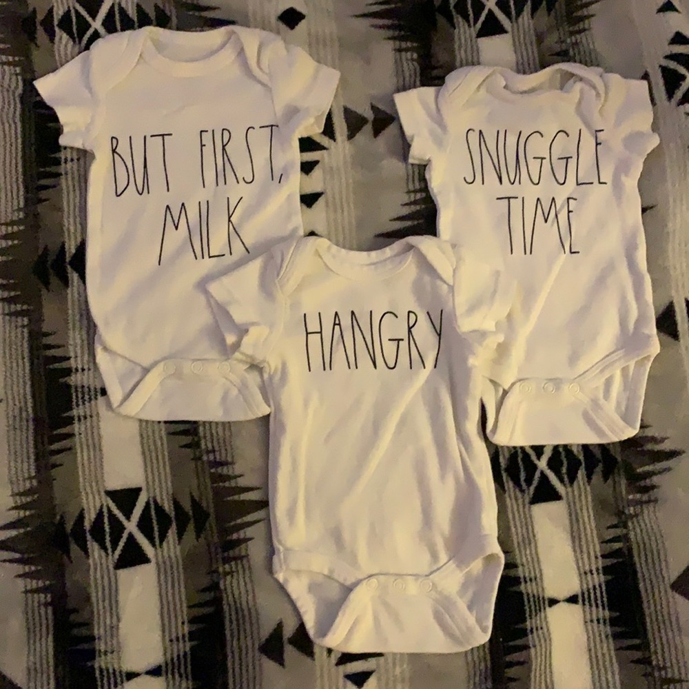 Rae Dunn baby girl set of 3 onesies